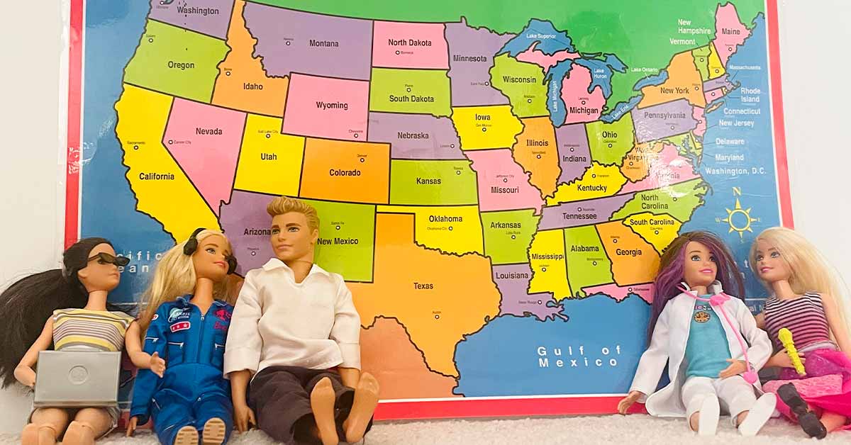 Barbies and map of the United States