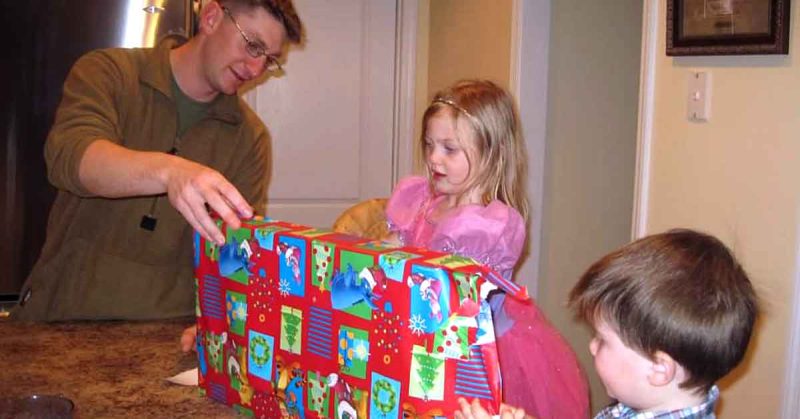 Family wrapping presents