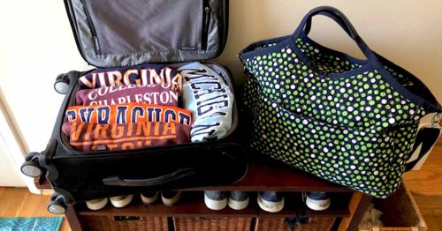 Suitcase with college gear