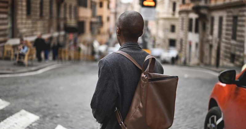 Woman walking in street