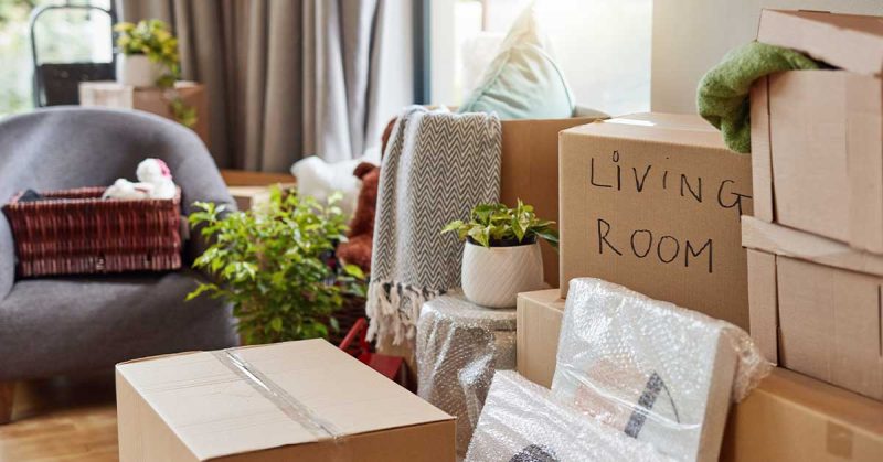 Moving boxes in a living room