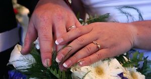 Two hands with wedding rings