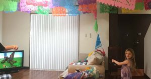 Child in decorated living room
