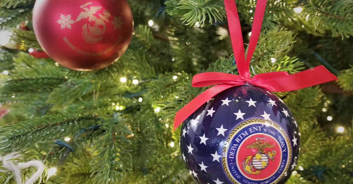 Close-up of a decorated Christmas tree with ornaments