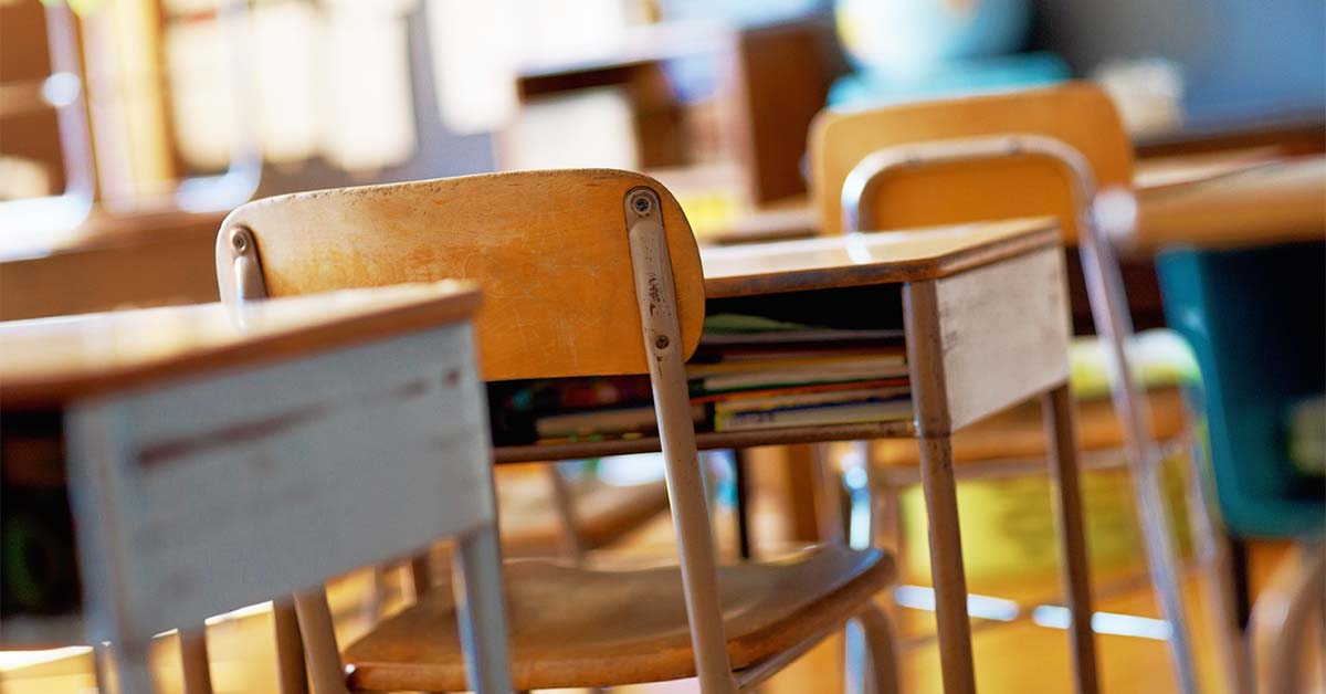 Desk in school classroom