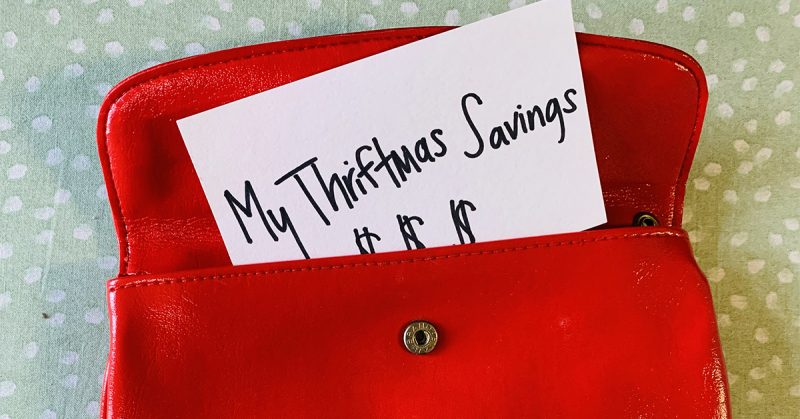 My Thriftmas Savings notecard in a purse