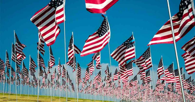 A field full of American flags.