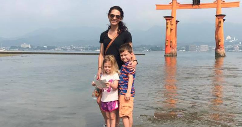 Photo of Kristi and her children in Japan