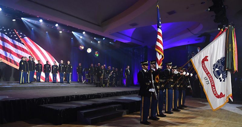 U.S. Soldiers perform the National Anthem during the 243rd Army Birthday Ball